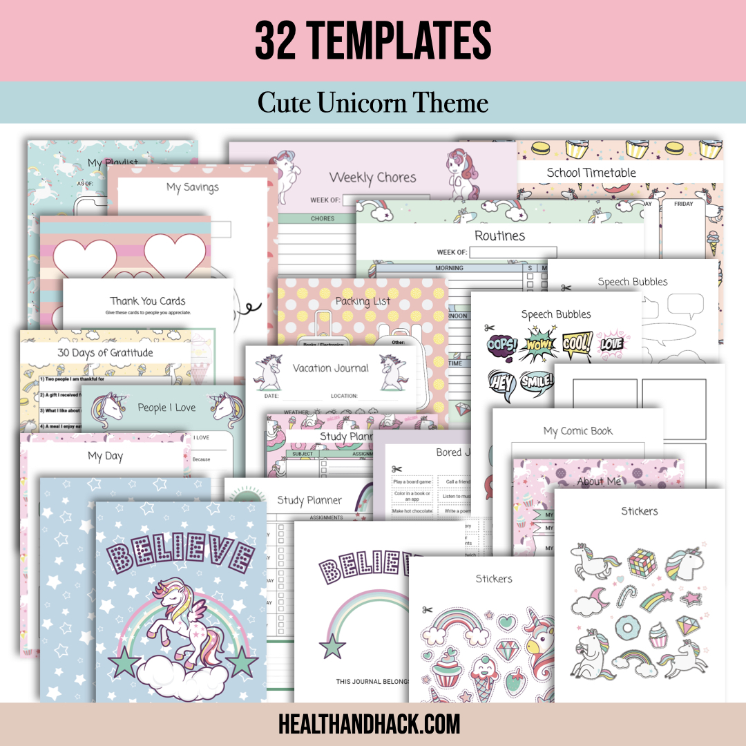 Printable Bullet Journal For Kids - Unicorns - Image 2